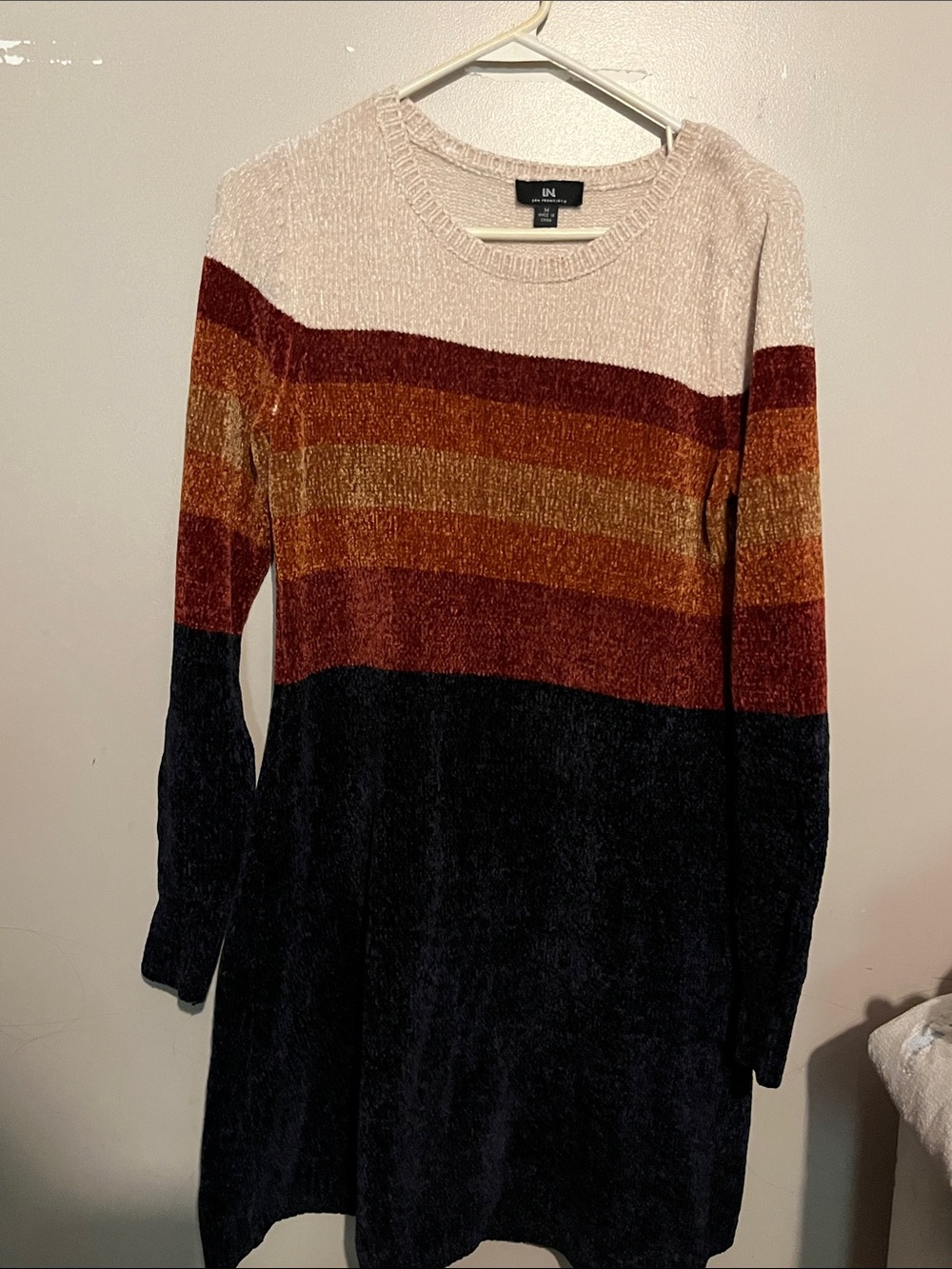 Multicolor Striped Knit Sweater Dress - Cream, Rust & Black